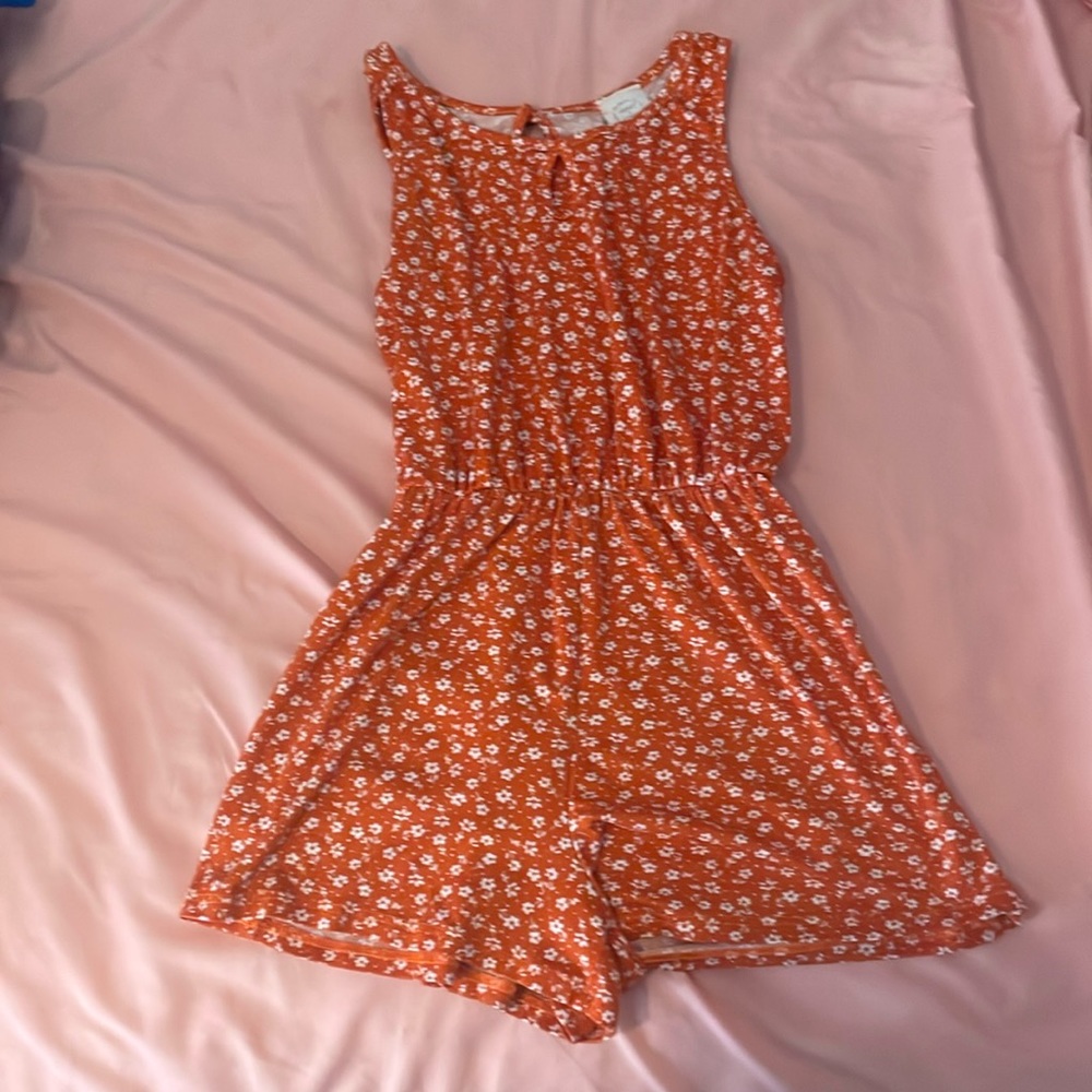 Orange Floral Jumpsuit (Size 12)
